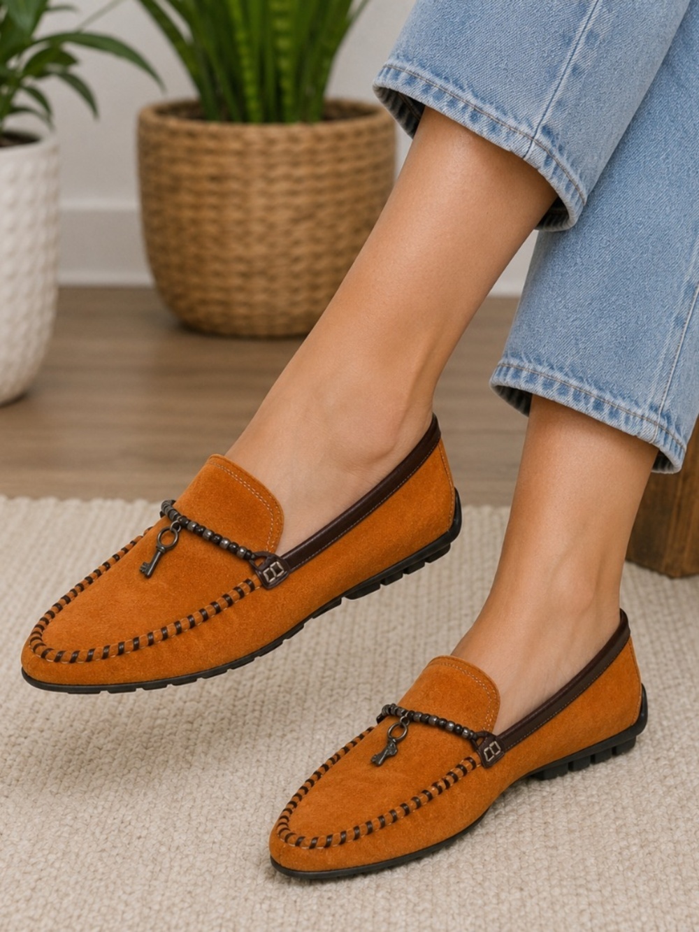 Materia Prima Goffredo Fantini Whip Stitched Key Driving Loafers Size 37.5 7.5